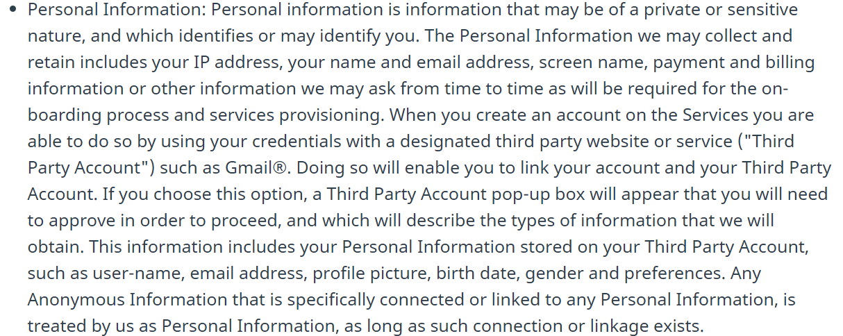 Hola VPN privacy policy personal info image